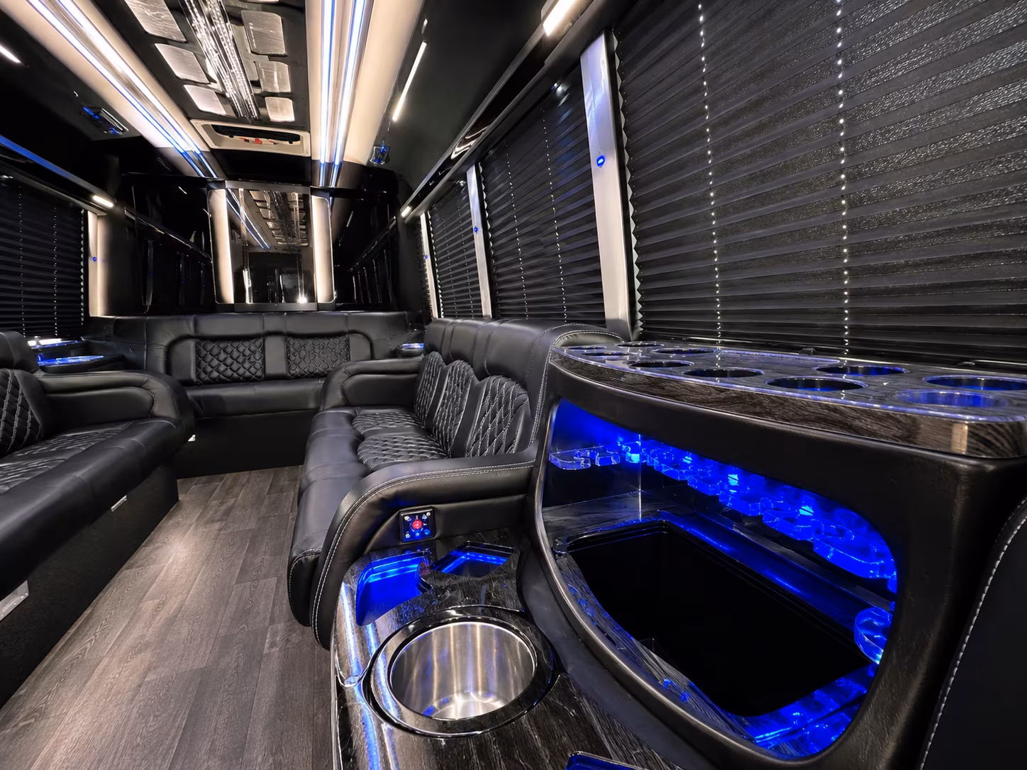 Group beside a Mercedes Sprinter limo in Great Falls